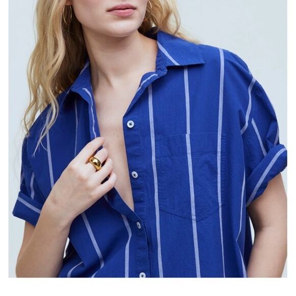 Madewell Oversized Boxy Button-Up Poplin Shirt in‎ Pure Blue, Size XS - Picture 1 of 14